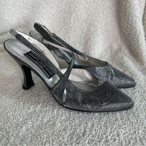 Vintage Stuart Weitzman‎ Glitter Slingback Heels Size 7M Silver Formal